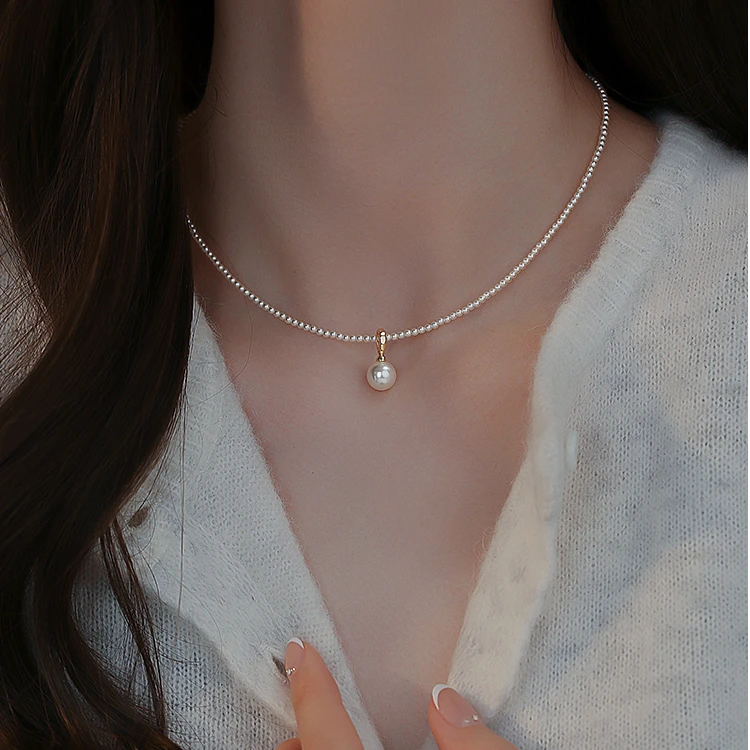 非金属仿珍珠项链 施家小米珠项链轻奢小众设计感可拆卸锁骨链女