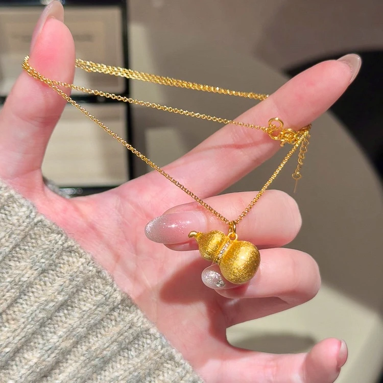 铜合金项链 新中式国潮古法拉丝葫芦项链女复古轻奢高级感锁骨链