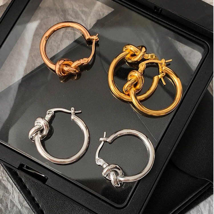 铜合金耳饰 张子枫同款绳结圆圈耳环小众设计轻奢高级感素圈耳饰
