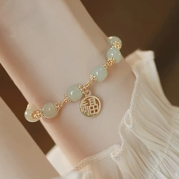 铜合金仿水晶手链 复古福牌抽拉手链女小众设计轻奢高级闺蜜礼物