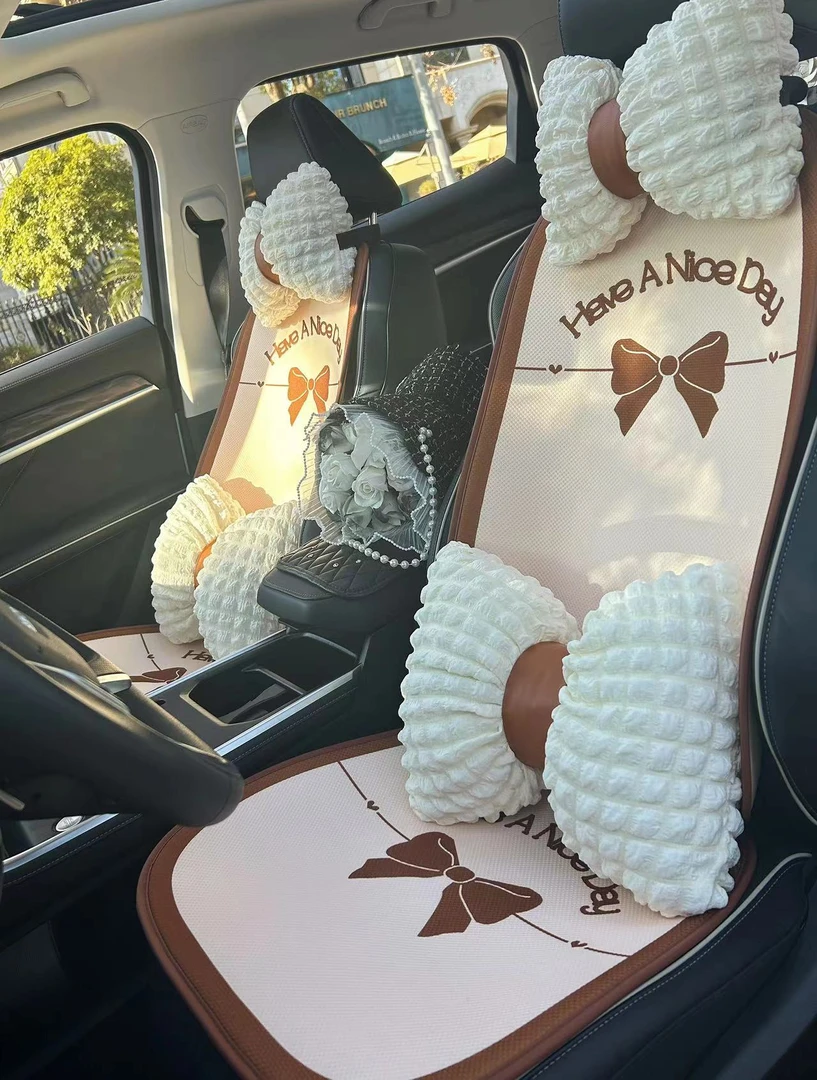 汽车坐垫蝴蝶结坐垫四季女神坐垫棉麻坐垫舒适防滑适用女士