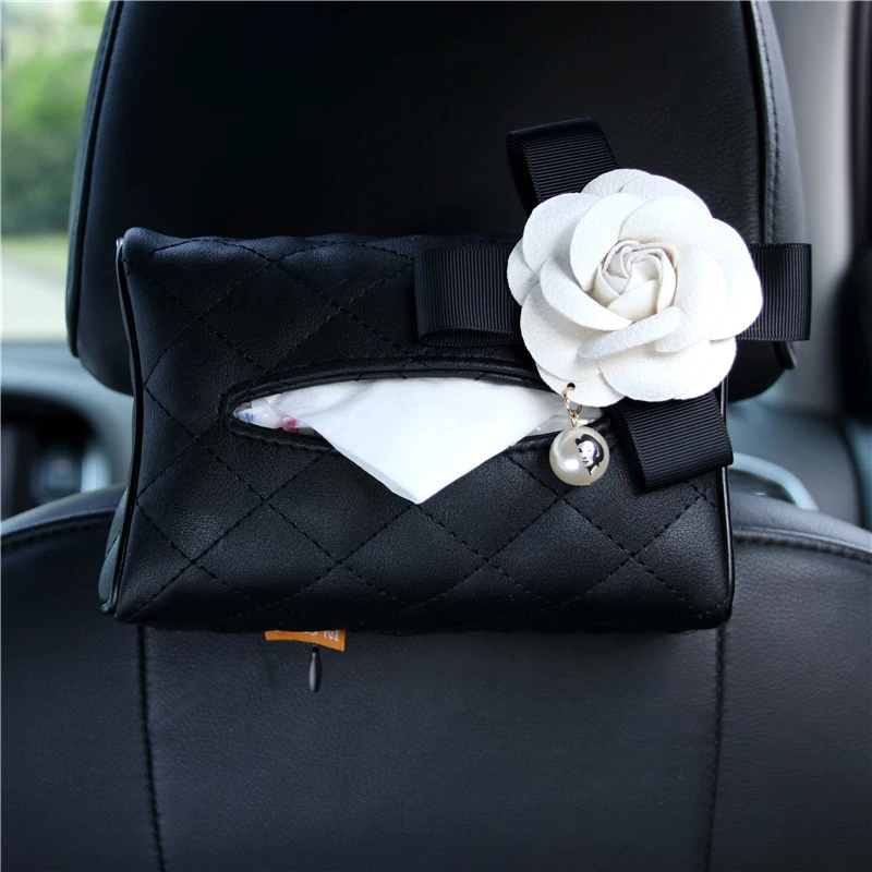 车载纸巾盒汽车专用车内山茶花纸巾盒车载移动纸巾盒