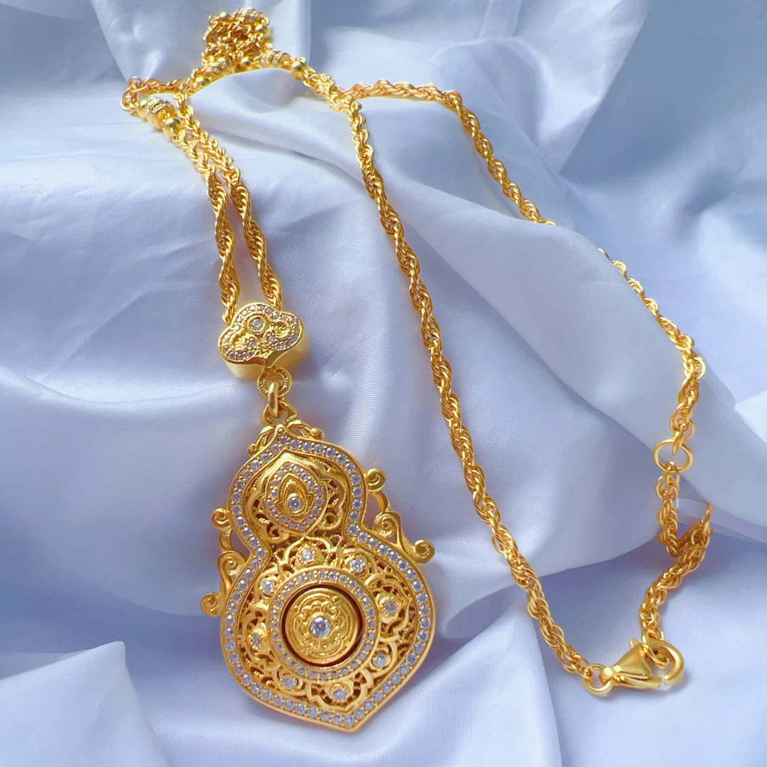 金钰福J1660 足金999  高定系列 国风人生四美点钻葫芦项链