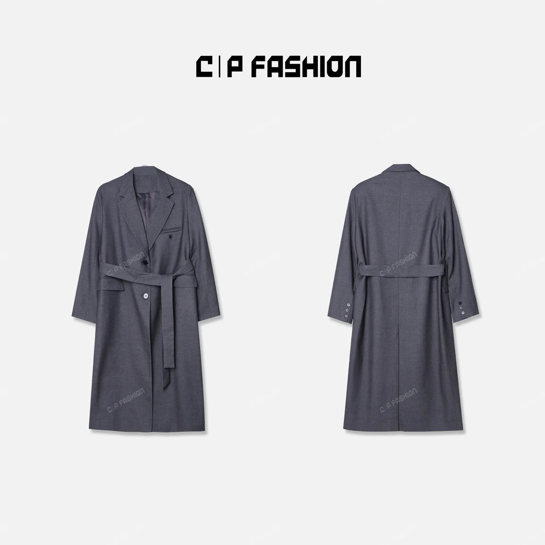 AREYiROW | 莱赛尔纤维+长款系带灰色西装风衣大衣J24637WT243