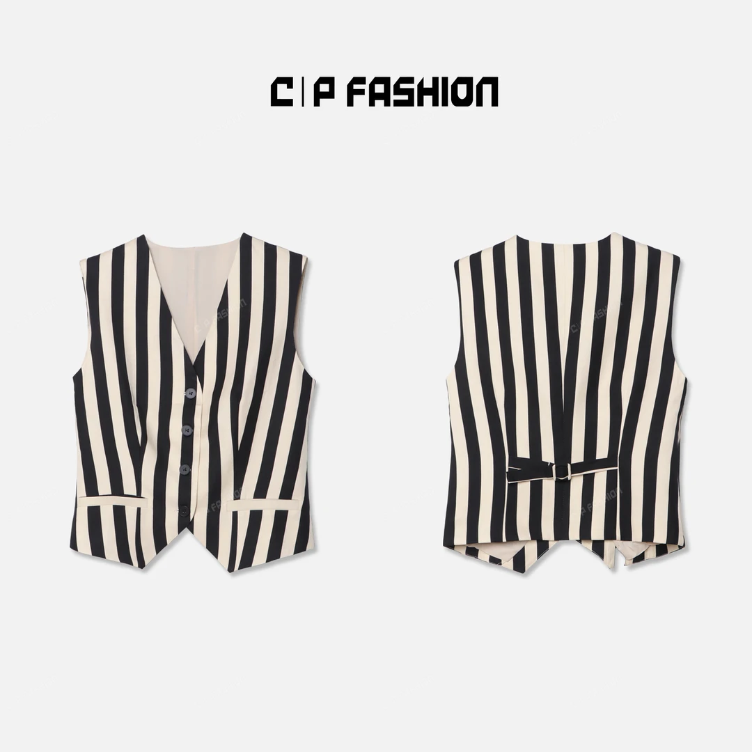 CP【梳云掠月】亚麻天丝+竖条纹马甲气质时尚休闲夏季J20020MJ242