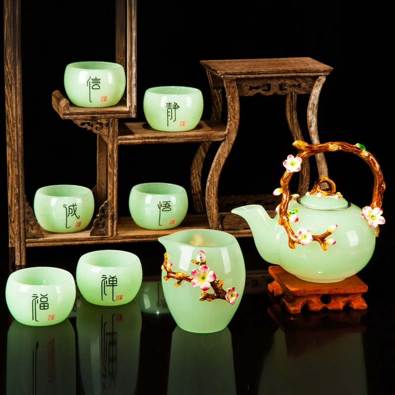 时尚轻奢个性高档新中式琉璃茶壶茶杯公道杯茶具珐琅彩家用礼盒装