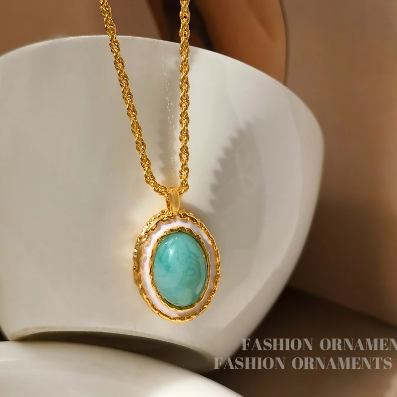 铜合金项链 复古宫廷风项链小众薄荷绿色锁骨链2382002（44+7cm）