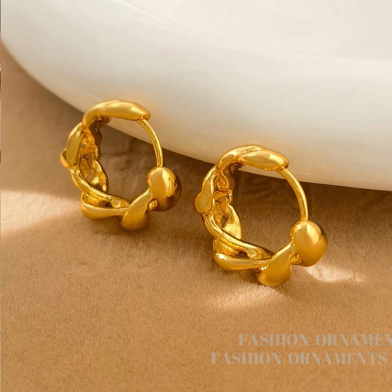 铜合金耳饰 个性螺旋麻花设计耳圈气质小众金属质感耳饰2142