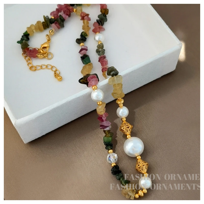 铜合金项链 彩色不规则碎石项链个性颈链气质锁骨链2685（41+6cm）