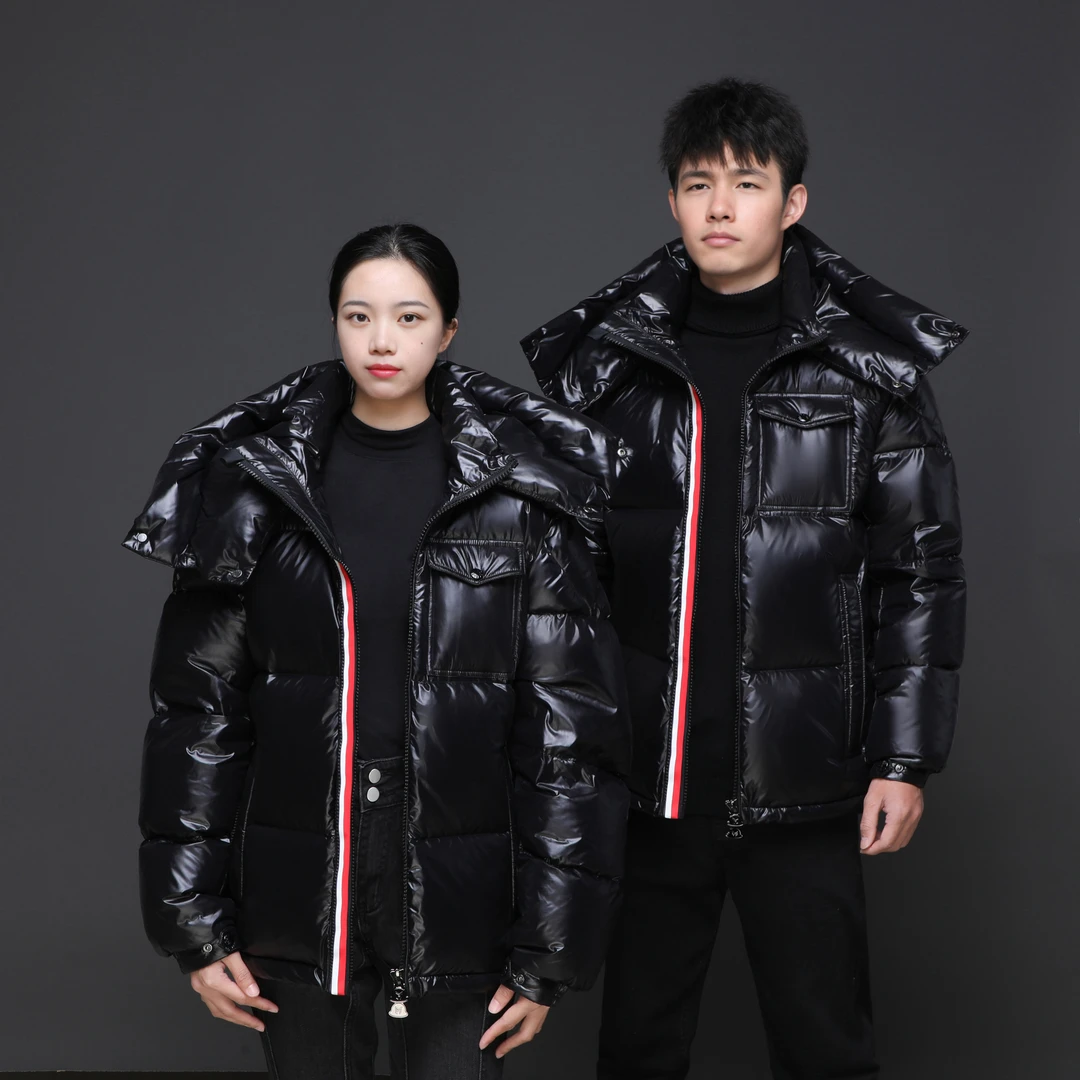 蒙口搭档正品时尚彩虹条男女同款加厚情侣鹅绒羽绒服男款冬季防寒