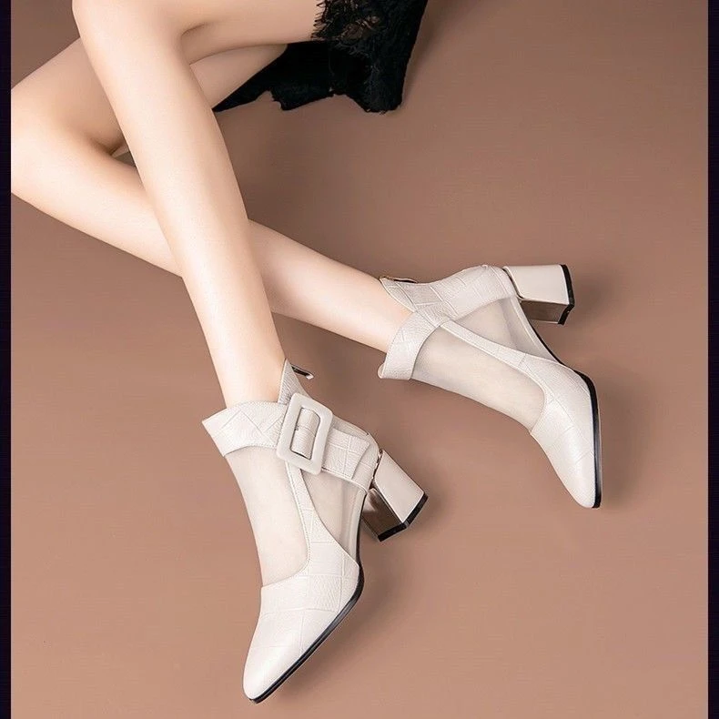 爆款春夏新款软皮网靴镂空包头凉鞋网纱时尚女靴高跟舞蹈专业靴