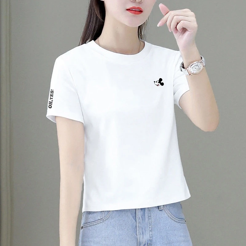 短款短袖t恤女小个子白色2025夏装新款纯棉宽松高腰黑色洋气上衣