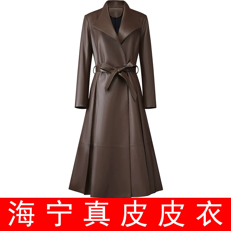 海宁真皮皮衣女款长款皮风衣外套春秋修身修身 （绵羊皮）CZYL-231#