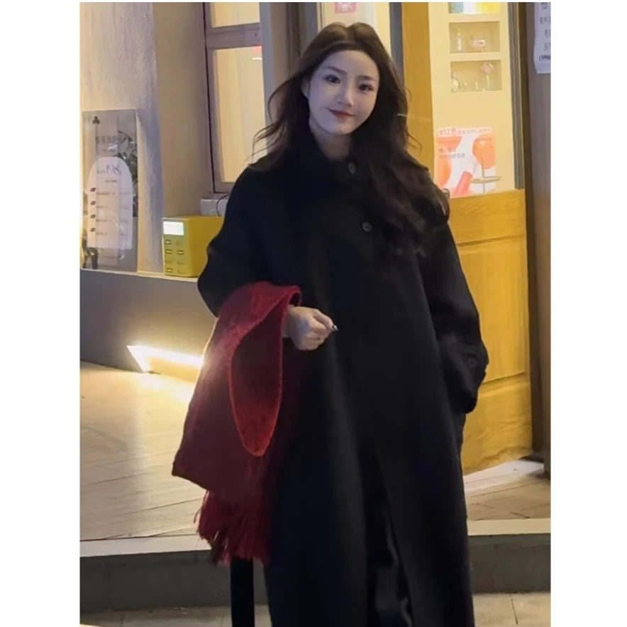 奈奈 秋冬显瘦立领系带款羊毛大衣8233