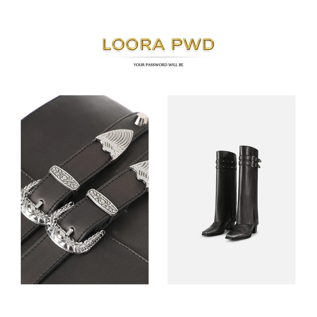 LOORAPWD罗拉密码黑色时尚秋冬（高端牛皮）长筒长靴23CJDX0004N