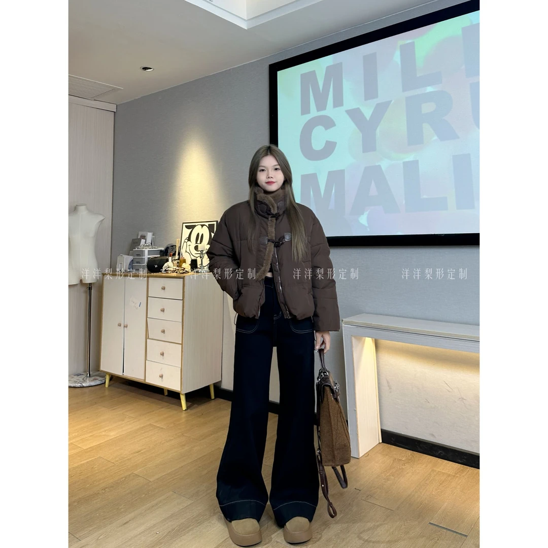 1001#黑色弹力大码高腰牛仔裤女秋季宽松显瘦微喇阔腿拖地裤