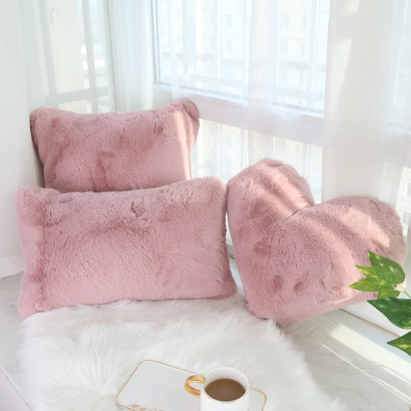 仿兔毛毛绒抱枕套椅子靠垫靠枕含芯可爱ins风沙发床头靠包心形枕