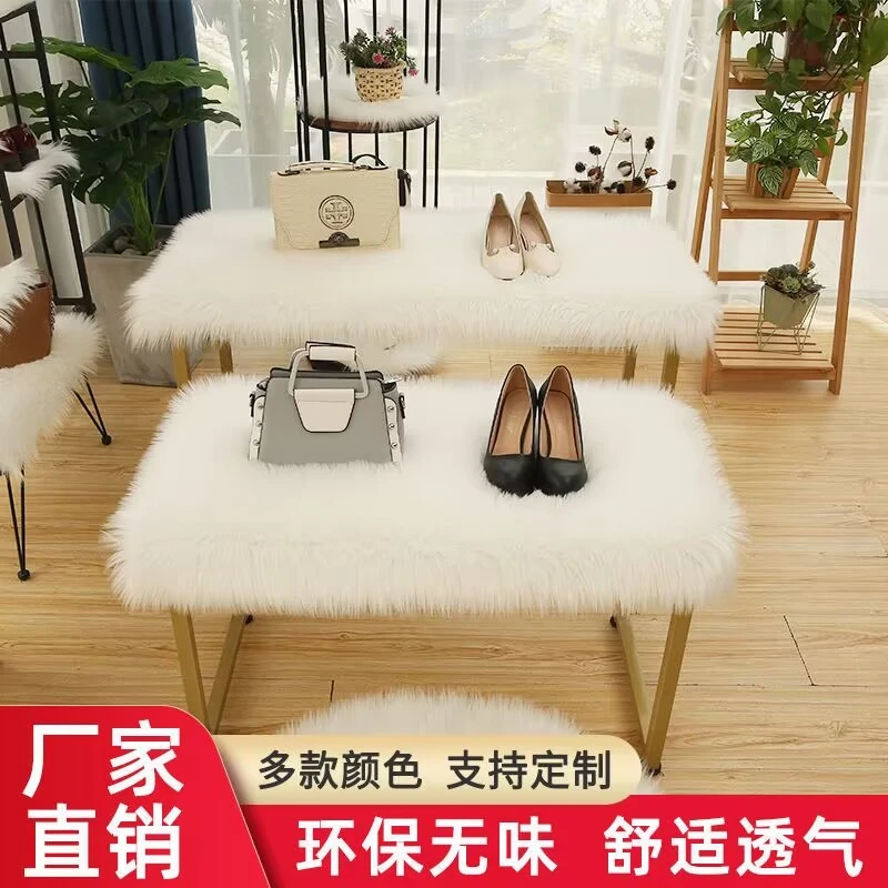 白色橱窗装饰地毯长毛毯展台地垫货架柜台垫鞋包服装长毛绒可定制