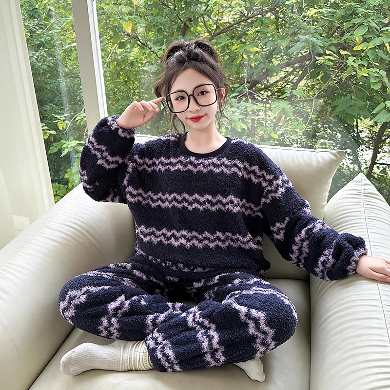 半边绒儿童睡衣秋冬款女孩大童冬季套装女童珊瑚绒家居服SQ1057