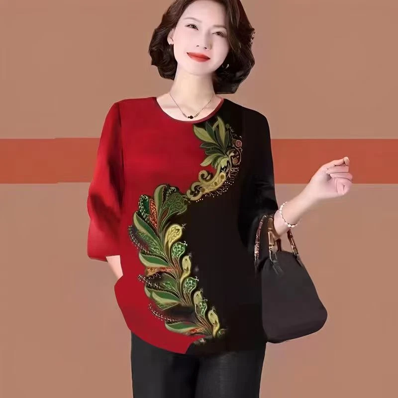 夏季新款中老年妈妈装时尚宽松显瘦洋气打底衫休闲大码百搭小衫