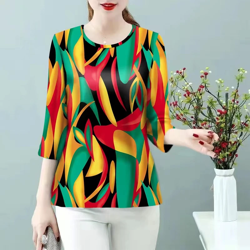 夏季休闲百搭小衫洋气遮肚中老年妈妈装春夏宽松显瘦妈妈中袖上衣