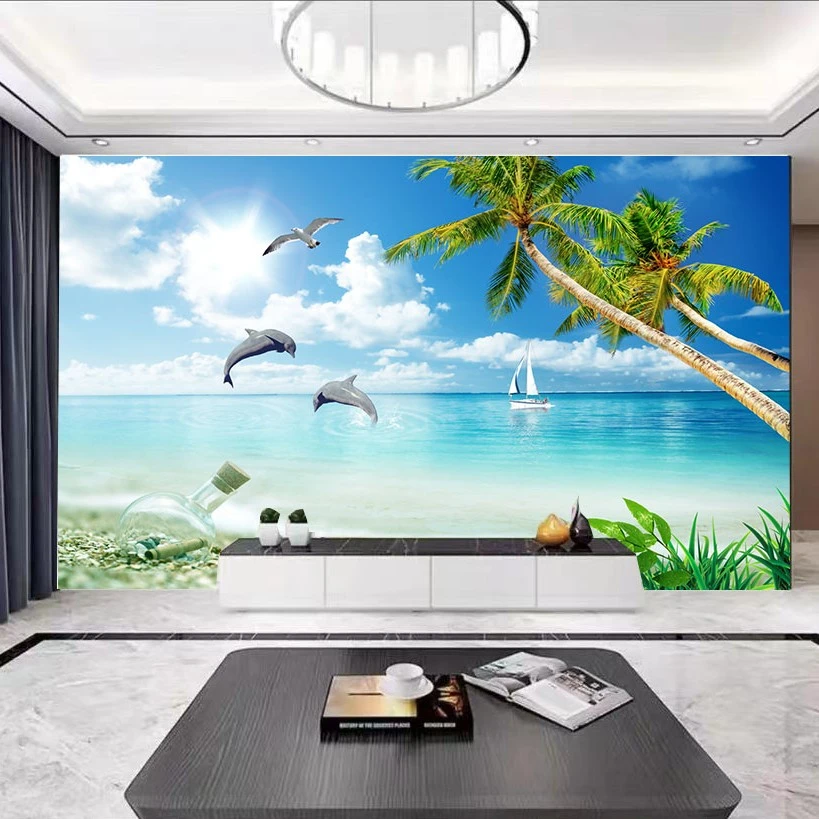 【海边椰树】沙发背景墙海边椰树清新卧室墙纸壁画纤维板大型客厅