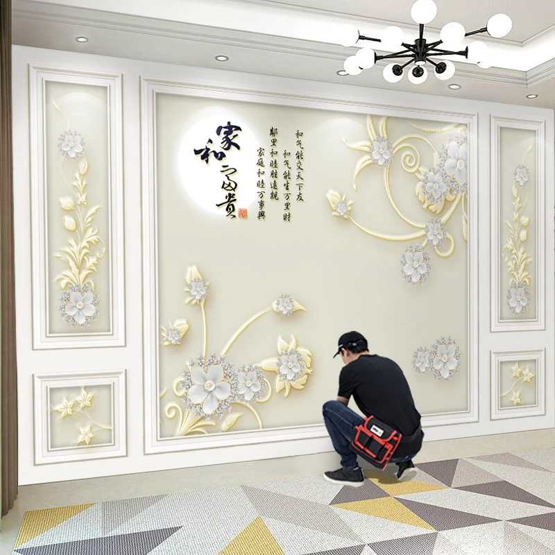 【自带边框菱形花朵】电视墙画客厅背景墙餐厅图案3D亮面纤维板