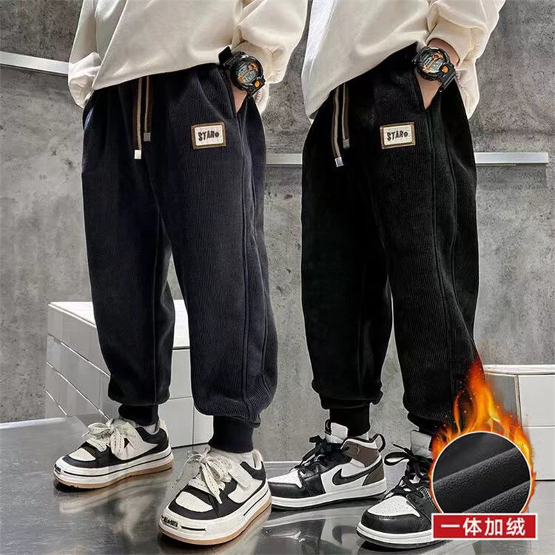 男童裤子秋冬款休闲裤一体绒加绒加厚宽松卫裤灯芯绒儿童运动长裤
