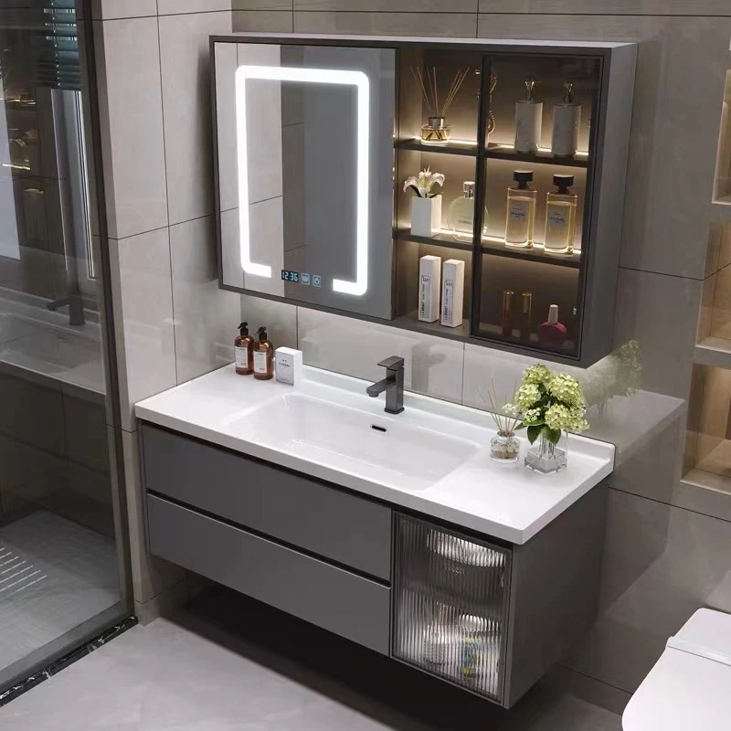 【广东陶瓷一体盆】现代浴室柜组合卫生间智能洗手池洗脸盆洗漱台