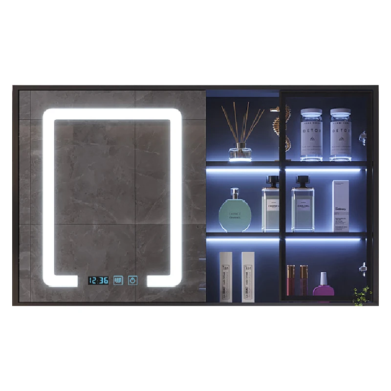 现代轻奢玻璃门收纳挂墙式led灯卫生间浴室柜除雾豪华智能镜柜