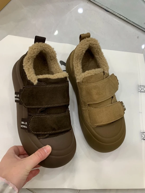 2024冬加绒磨砂牛皮魔术贴厚底运动休闲面包板鞋80-3527