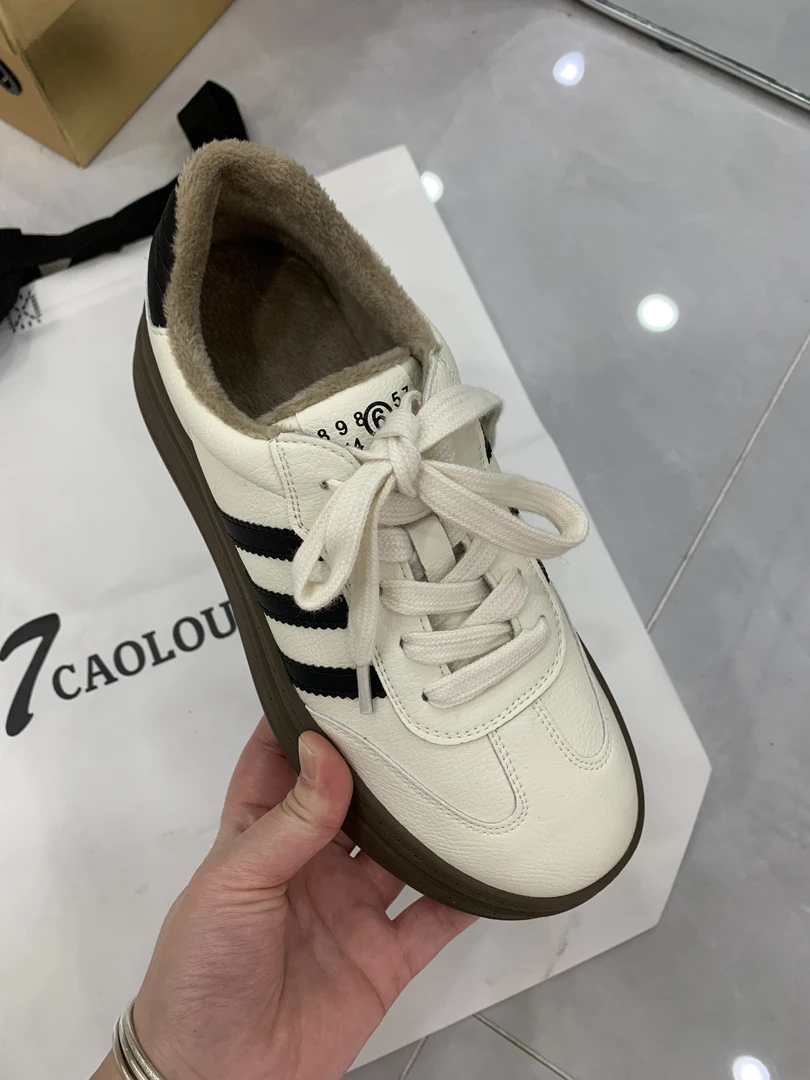 2024冬款加绒拼色厚底百搭运动休闲圆头德训板鞋80-3576