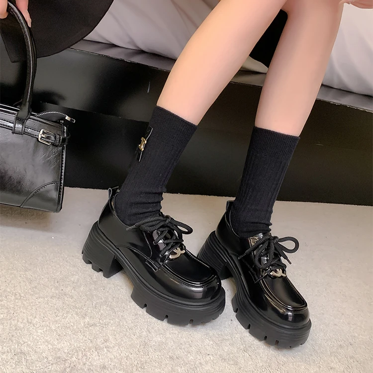 现货】真皮软底7厘米增高厚底乐福鞋女2024春季新款英伦风小皮鞋