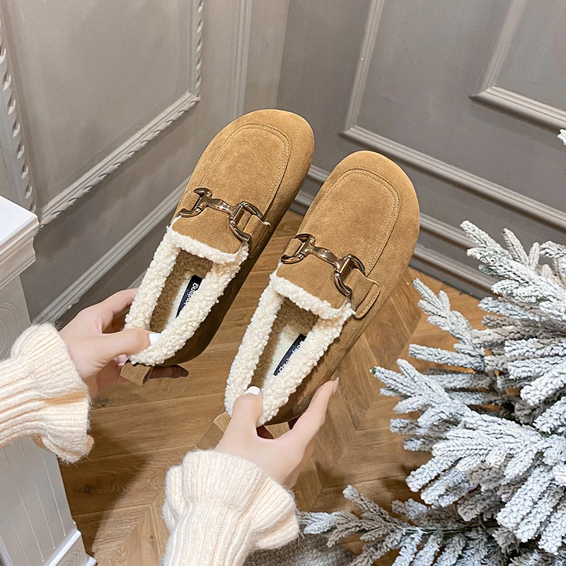 牛皮版勃肯鞋女加绒2024新款秋冬孕妇鞋子一脚蹬女鞋保暖豆豆软底