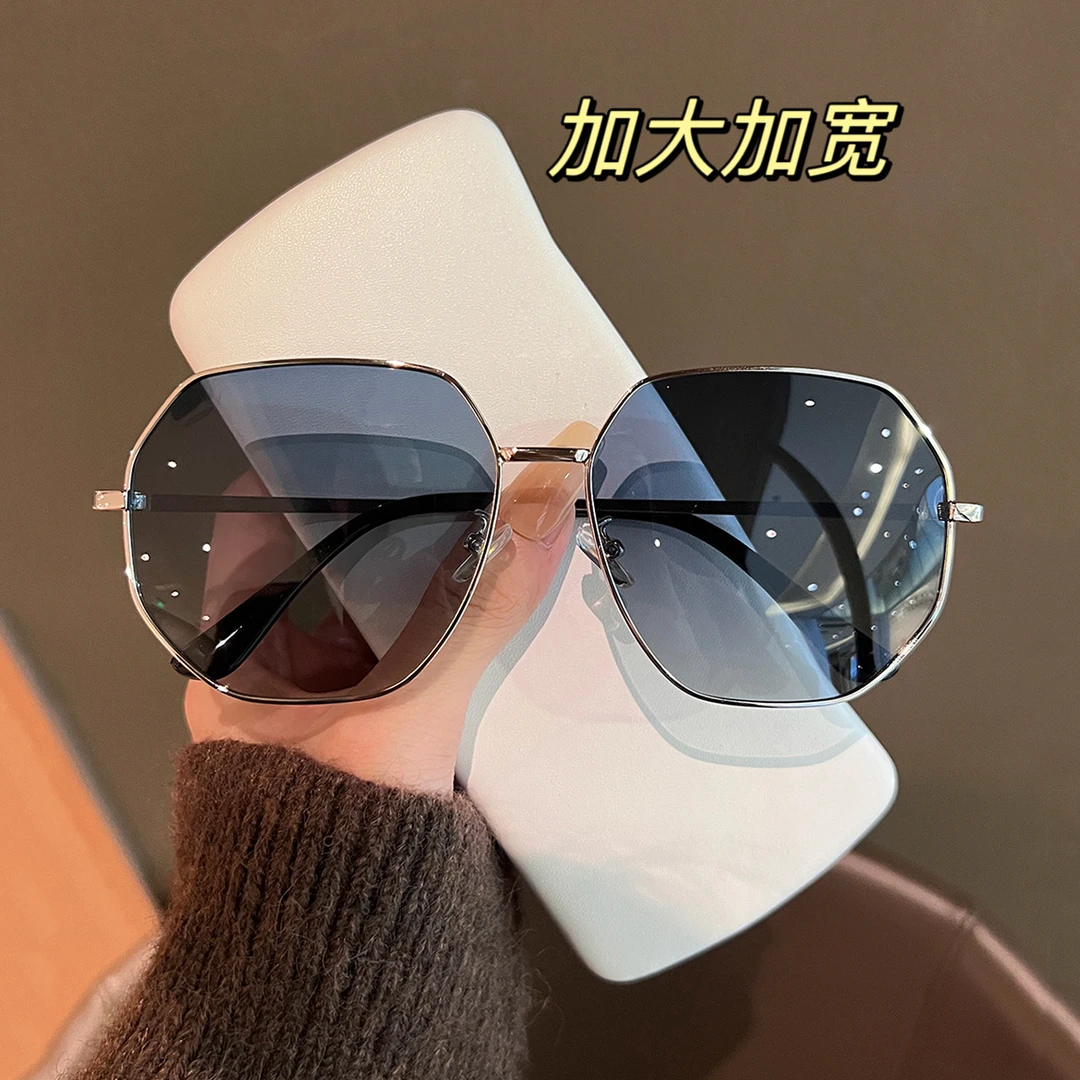 加大码透明蓝色偏光太阳镜男士多边形金属开车驾驶墨镜防紫外线女