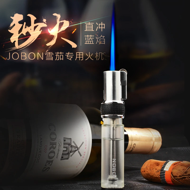 jobon中邦直冲打火机 个性创意透明可视气箱艾灸雪茄防风砂轮火机
