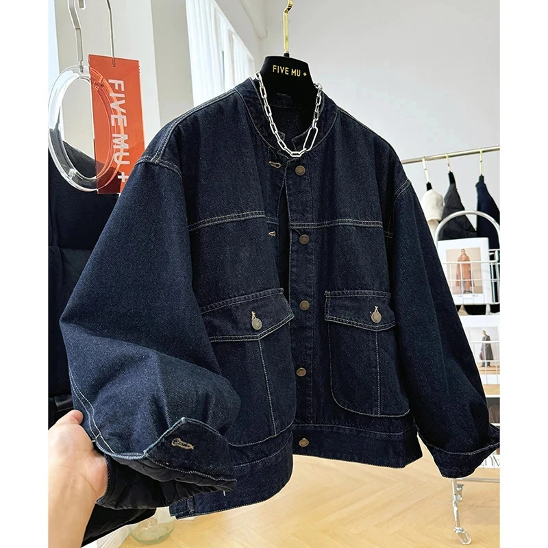 2024韩系休闲洋气宽松夹棉牛仔外套女秋冬季别致短款棉衣棉服夹克