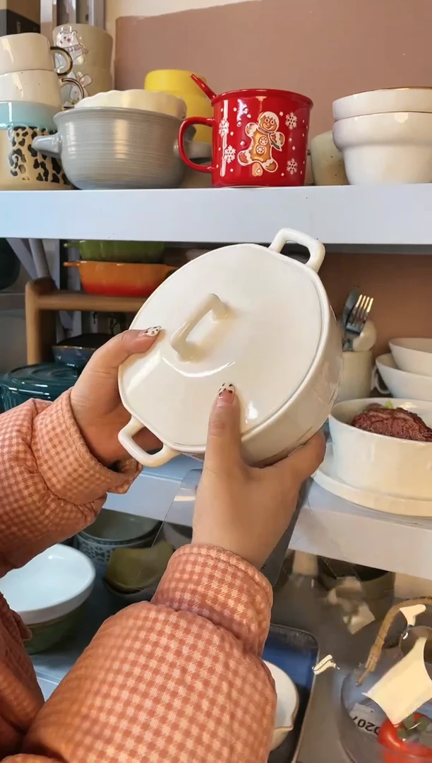 【闪购商品】瓷盘白色带盖双耳汤碗1个