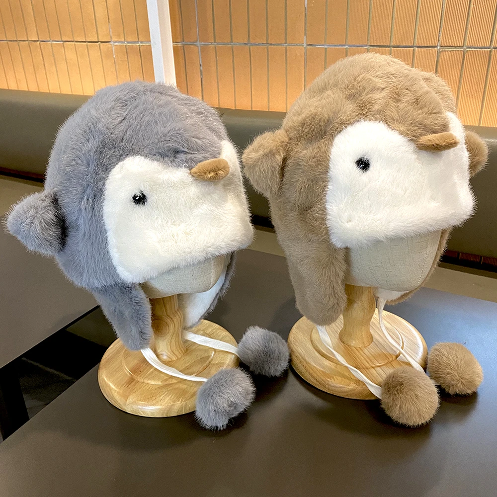 儿童帽子冬天可爱企鹅加绒加厚毛绒帽男女学生骑车护耳保暖雷锋帽