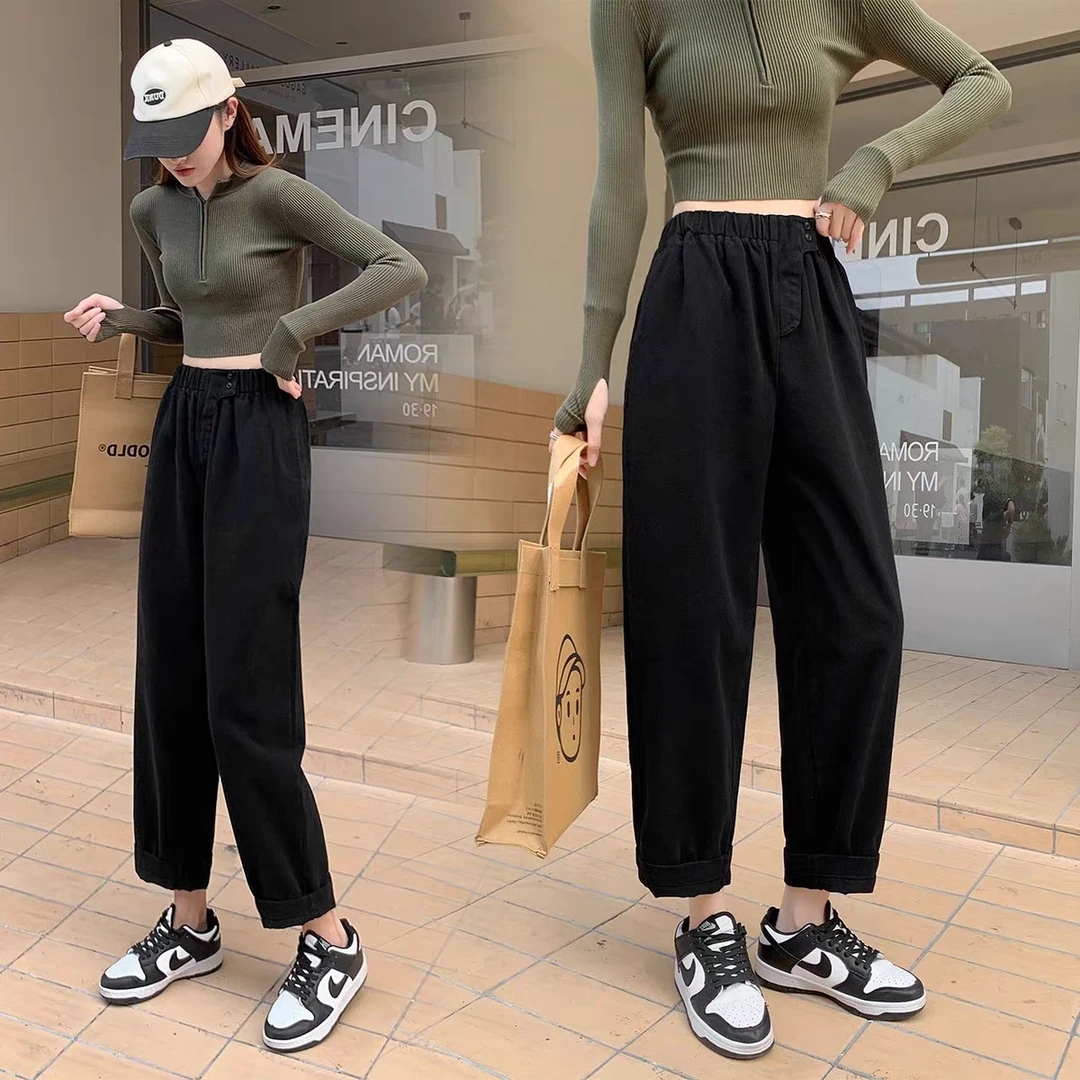 休闲哈伦萝卜裤女2025春秋季新款纯棉显瘦洋气小个子老爹工装裤