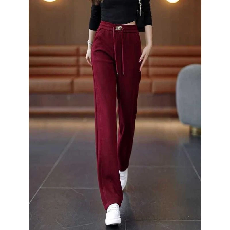 窄版梧桐裤2025新款秋冬安哥拉红宽松显瘦加绒裤子女直筒厚休闲裤
