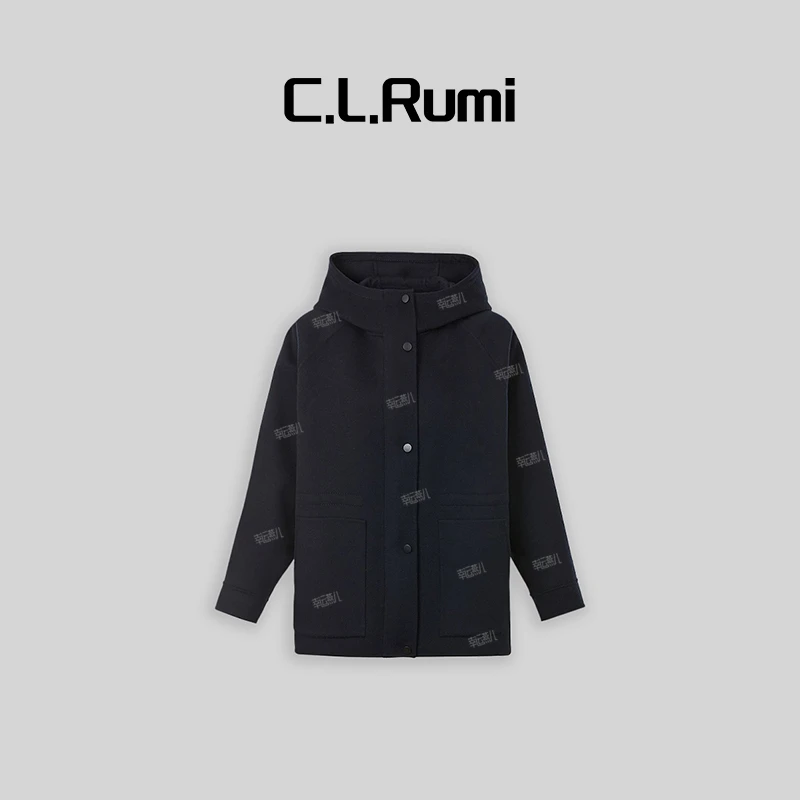 【Rumi时装】“温莎”轻奢百搭宽松连帽抽绳保暖暗扣羊毛大衣6287wt