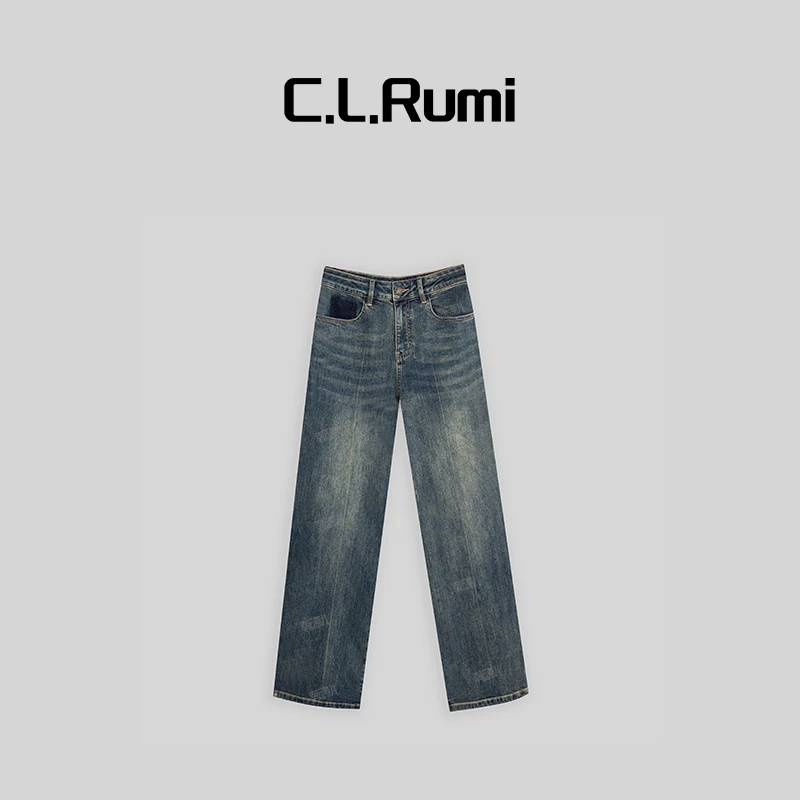 【Rumi女装】“订单款”复古宽松直筒水洗百搭高腰牛仔裤6186kz