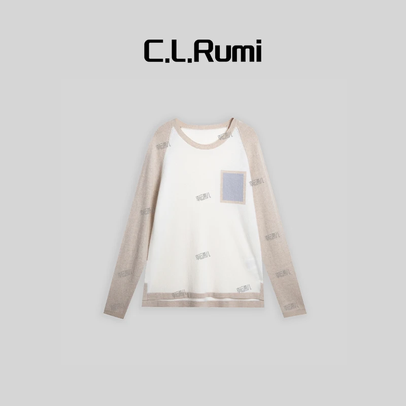 【Rumi女装】“专柜订单款“ 拼色圆领长袖针织衫6142my