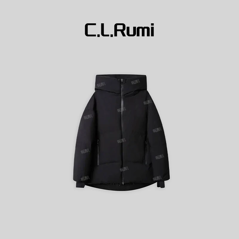 【Rumi女装】“黑精灵”时尚保暖连帽加厚鹅绒羽绒服外套6243wt