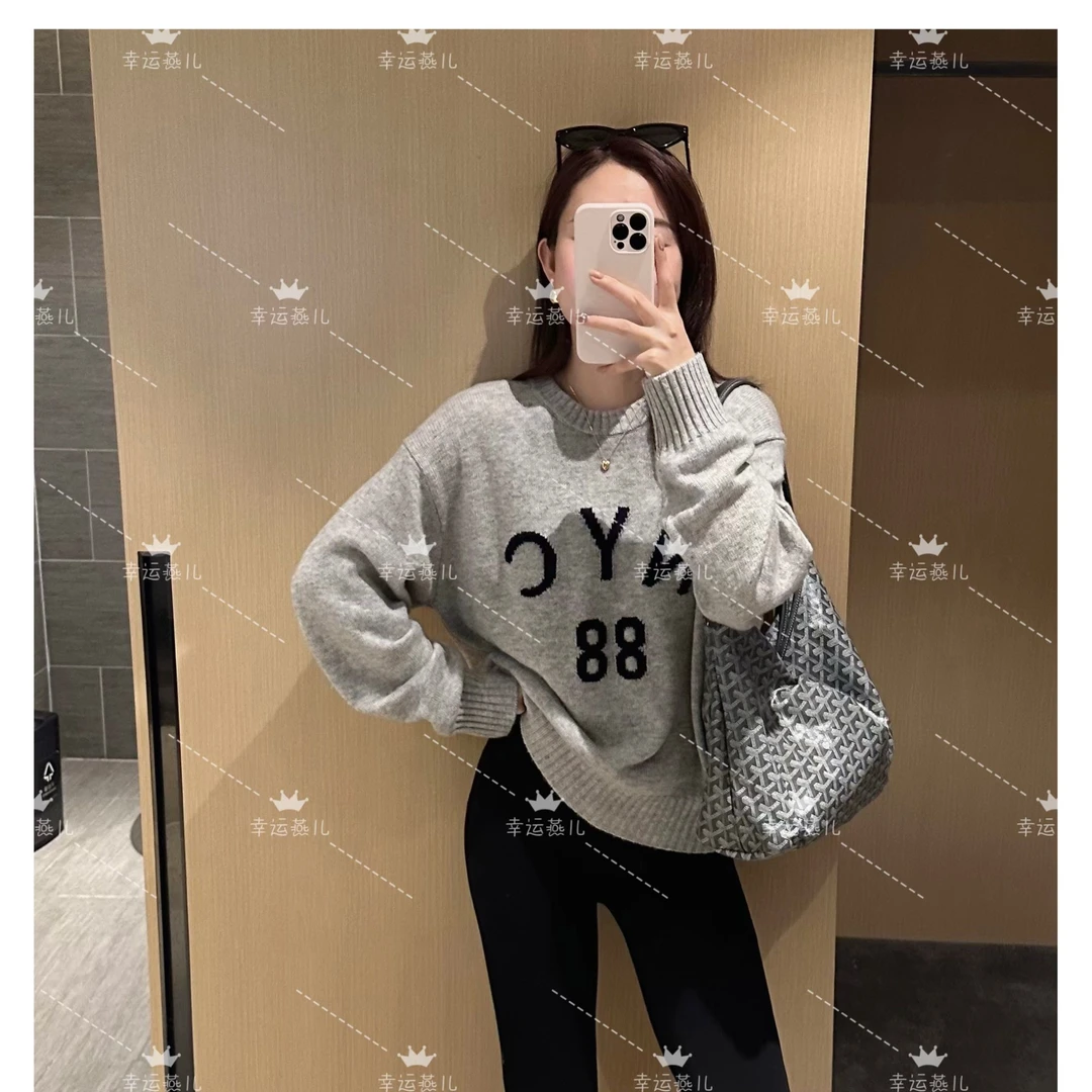 【燕子优选】“美系字母88“秋冬绒感圆领长袖羊毛字母针织衫6278my