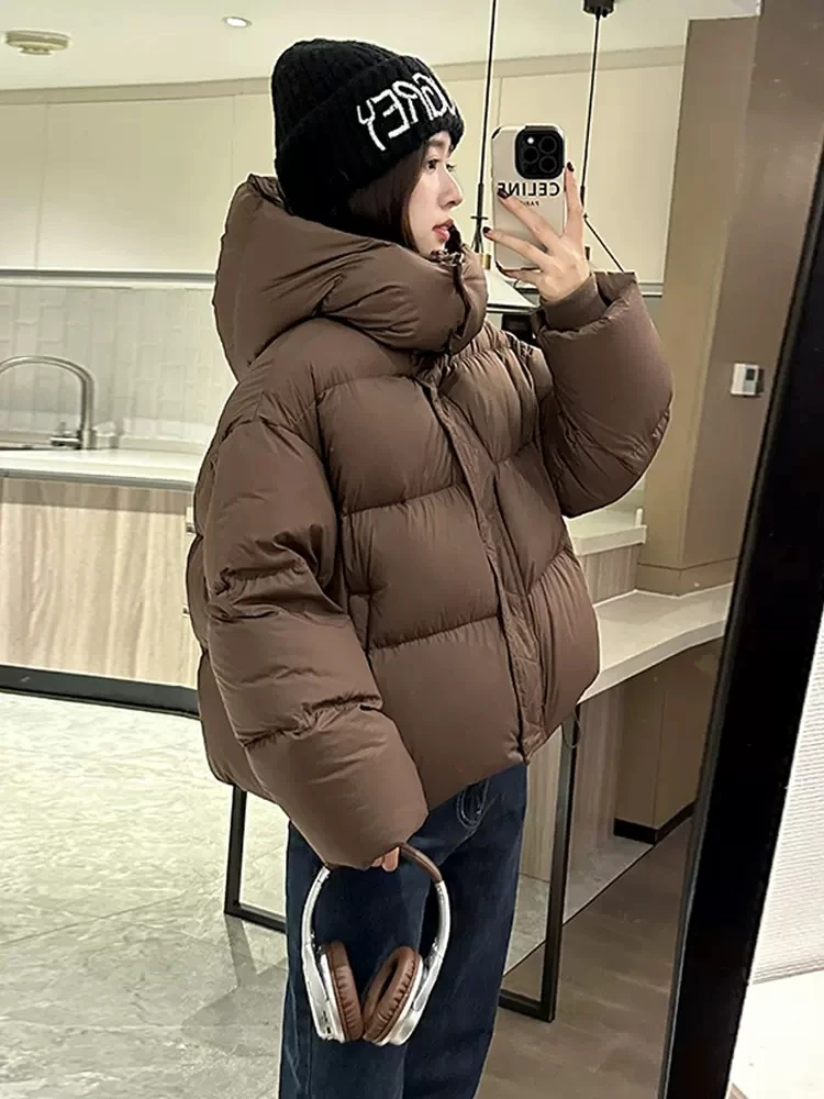 高品质90白鸭绒超厚宽松小个子连帽面包短款云朵puff泡芙羽绒服女