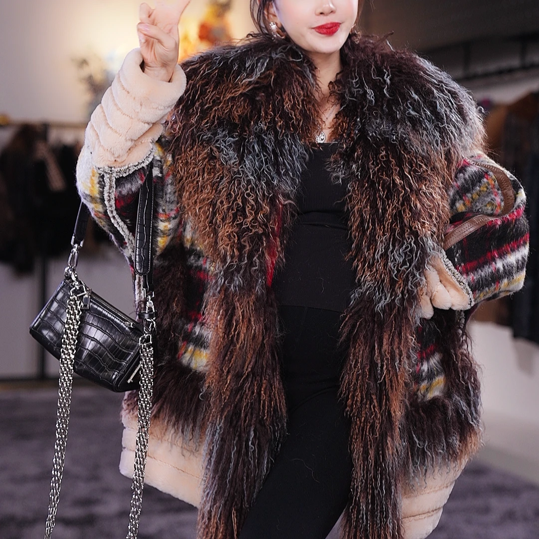 YJ【邢邢推荐】皮毛一体女士外套22032-1时尚秋冬设计师冬季百搭