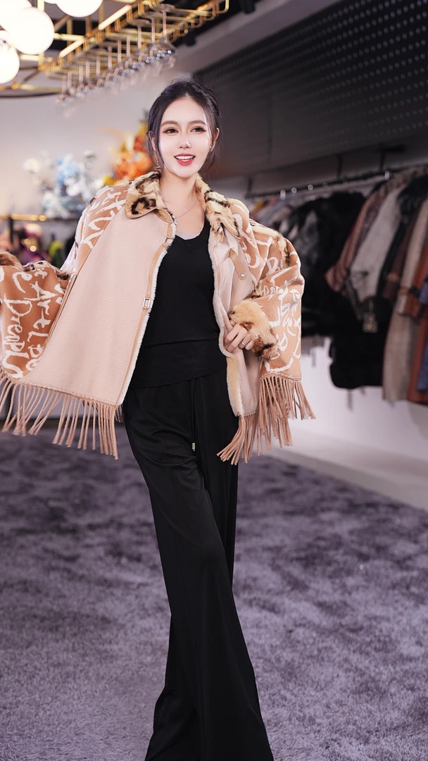 YJ【邢邢推荐】新款皮毛一体羊毛皮时尚高端外套21077-1女士