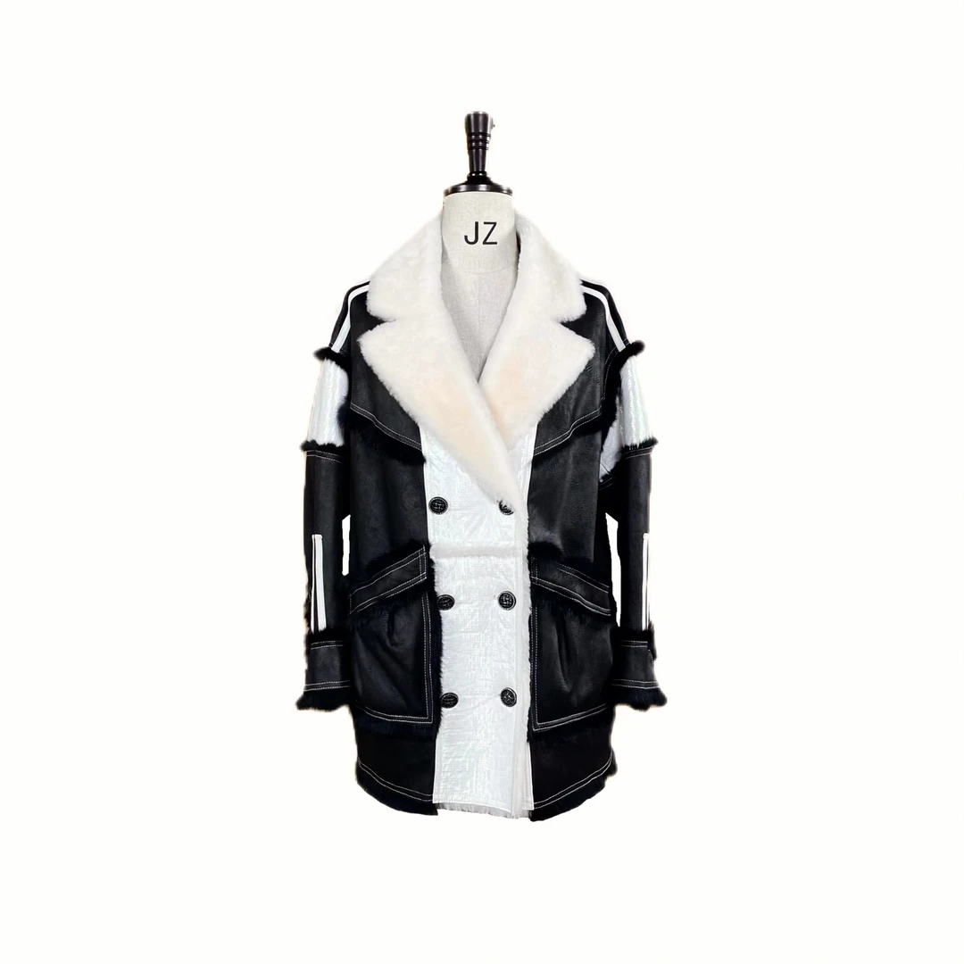 YJ【夜晚咖啡】新款彩色皮毛一体外套22019时尚设计师女士短款